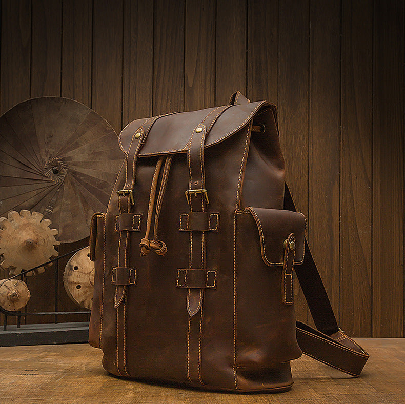 Men's Backpack, Original Handcrafted, Genuine Cowhide Leather, Retro Casual, Unisex, Travel Bag, Computer Bag