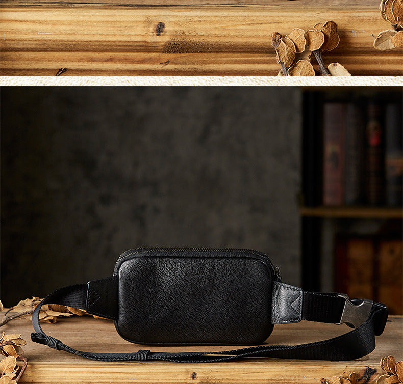 Men's Waist Pouch Handmade Cowhide Genuine Leather Sports Mobile Phone Bag Multifunctional Bust Bag Casual Male Crossbody Bag 