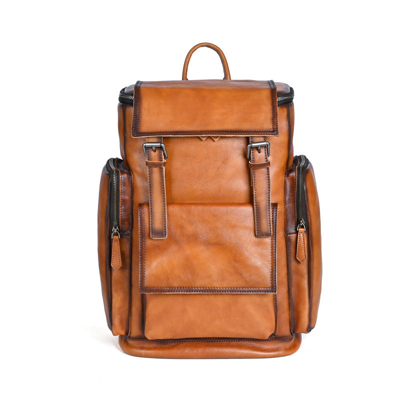Men's backpack genuine cowhide leather retro unisex casual travel bag business bag 
