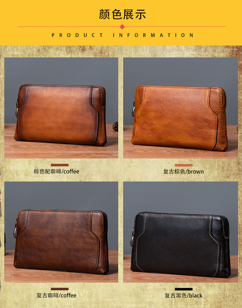 Men's Clutch Bag Genuine Cowhide Leather Retro Casual Men's Bag 