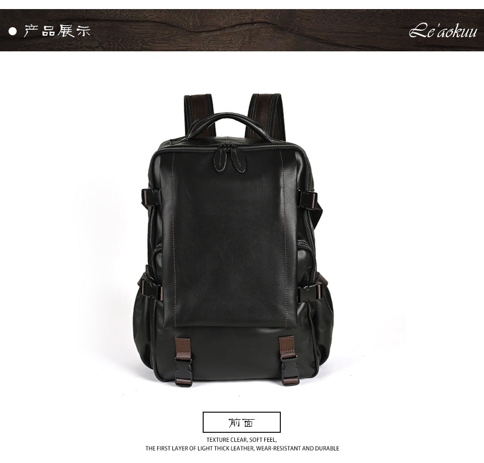 Men's backpack cowhide genuine leather retro casual business travel bag for men computer bag 
