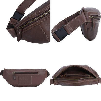 Men's Bust Bag Genuine Cowhide Leather Retro Casual Fashion Shoulder Bag Crossbody Bag for Men 