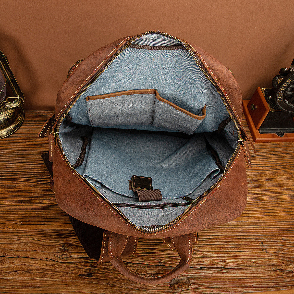 Men's backpack genuine leather cowhide retro large capacity men computer bag 