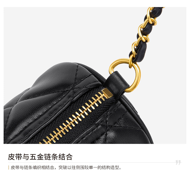 Women's genuine leather plaid cylindrical bag Crossbody bag Mini fashion chain bag Shoulder bag that goes with anything. Pochette