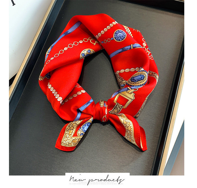Silk Scarf Retro Chain Print Pattern Small Scarf Women's Thin Scarf Fashionable Decoration Neckerchief