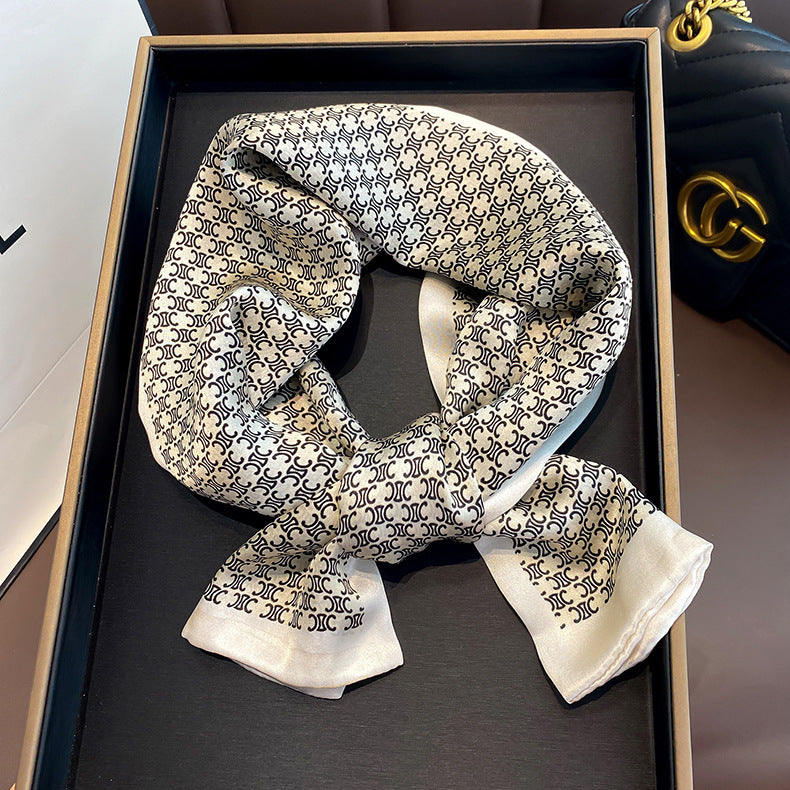 Silk French double sided long scarf women printed pattern fashion silk double ribbon