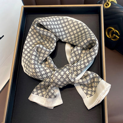 Silk French double sided long scarf women printed pattern fashion silk double ribbon