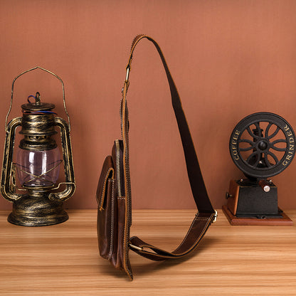 Men's Bust Bag Genuine Cowhide Leather Retro Outdoor Versatile Men's Crossbody Bag 