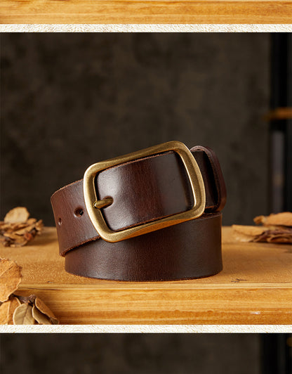 Men's Belt Handmade Vintage Copper Needle Buckle Cowhide Genuine Leather Casual Men's Belt 