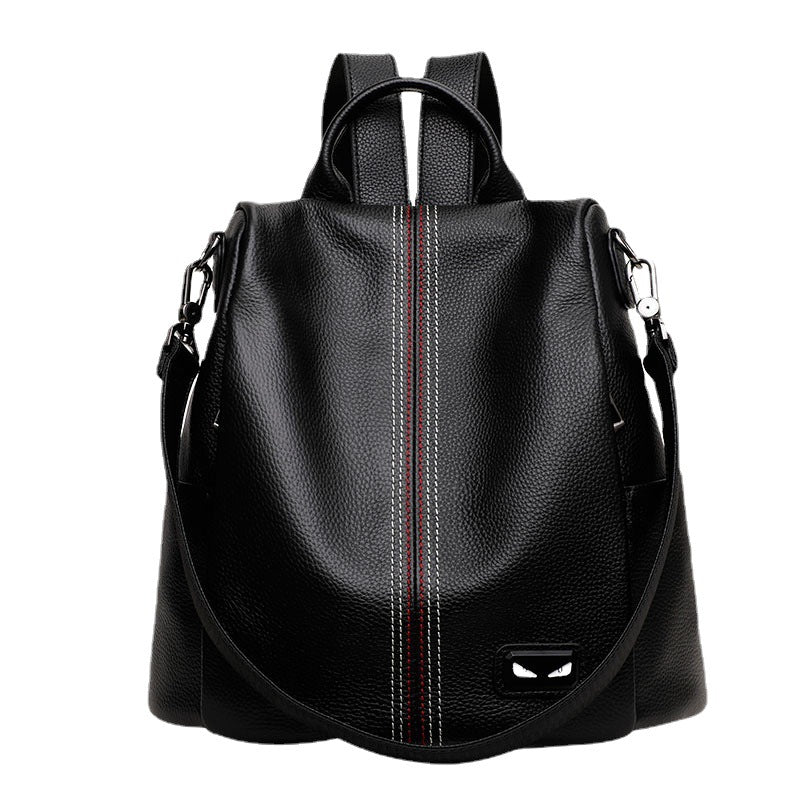 Genuine Leather Women's Bag Fashion Casual Cowhide Boston Bag Retro Large Capacity Rucksack