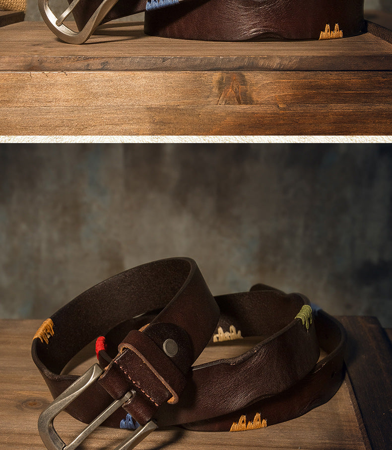 Men's Belt Handmade Genuine Cowhide Leather Fashion Needle Buckle Men's Belt 