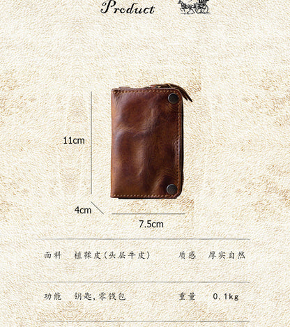 Men's wallet, genuine cowhide leather, key chain, coin purse, zipper, multi-function, large capacity, card bag for men 