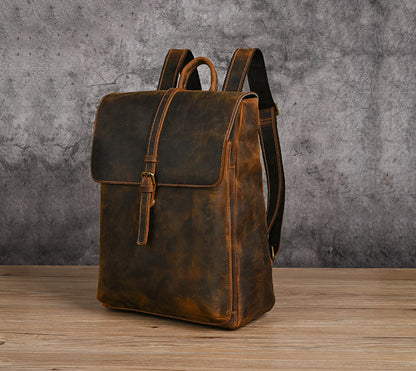 Men's backpack cowhide genuine leather retro casual computer bag for men 