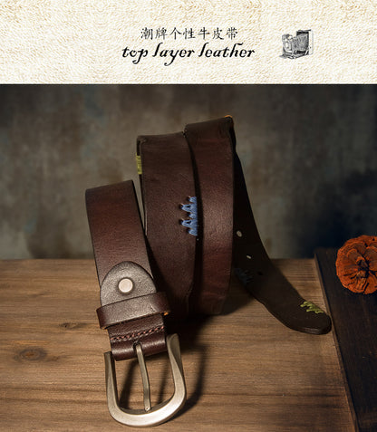 Men's Belt Handmade Genuine Cowhide Leather Fashion Needle Buckle Men's Belt 