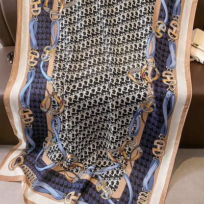 Scarf Fashionable Letter Matrix Chain Print Pattern Cotton Linen Texture Scarf Stole Women