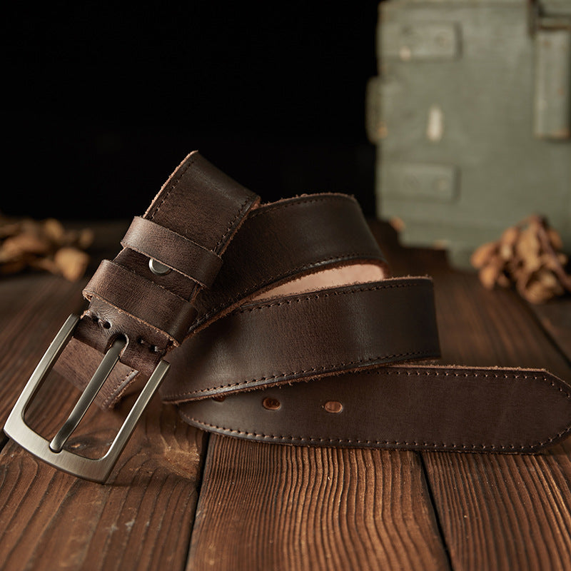 Men's Belt Handmade Genuine Cowhide Leather Needle Buckle Vintage Men's Belt 