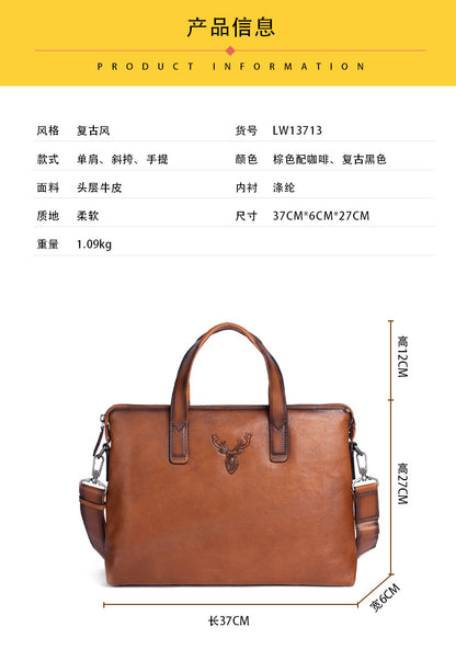 Men's Briefcase Cowhide Genuine Leather Casual Men's Handbag File Bag 