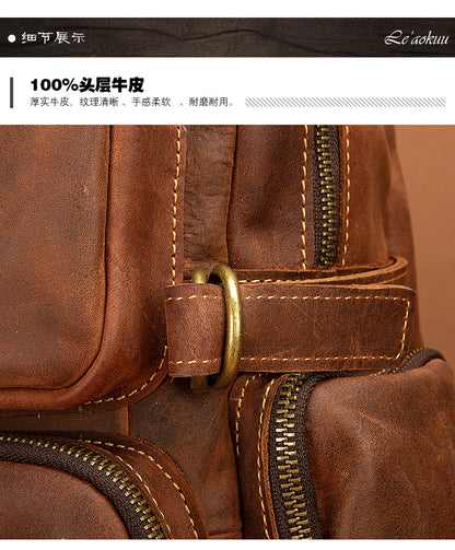 Men's backpack genuine leather cowhide retro large capacity men computer bag 