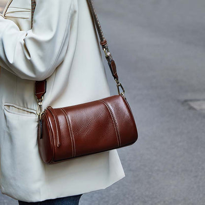 Ladies retro cowhide broadband cylindrical bag underarm bag simple temperament shoulder bag that goes with anything. Pochette