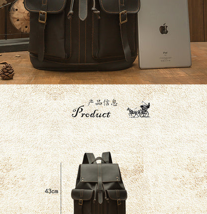 Men's backpack handmade original cowhide genuine leather retro fashion unisex casual bag 