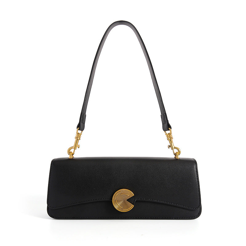 Genuine Leather Women's Shoulder Bag Cowhide Armpit Bag Crossbody Bag Clutch Bag Commuting OL High Quality Shoulder Bag.Pochette