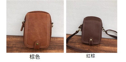 Men's Shoulder Bag Genuine Cowhide Leather Korean Fashion Simple Retro Smartphone Pouch Crossbody Bag for Men 