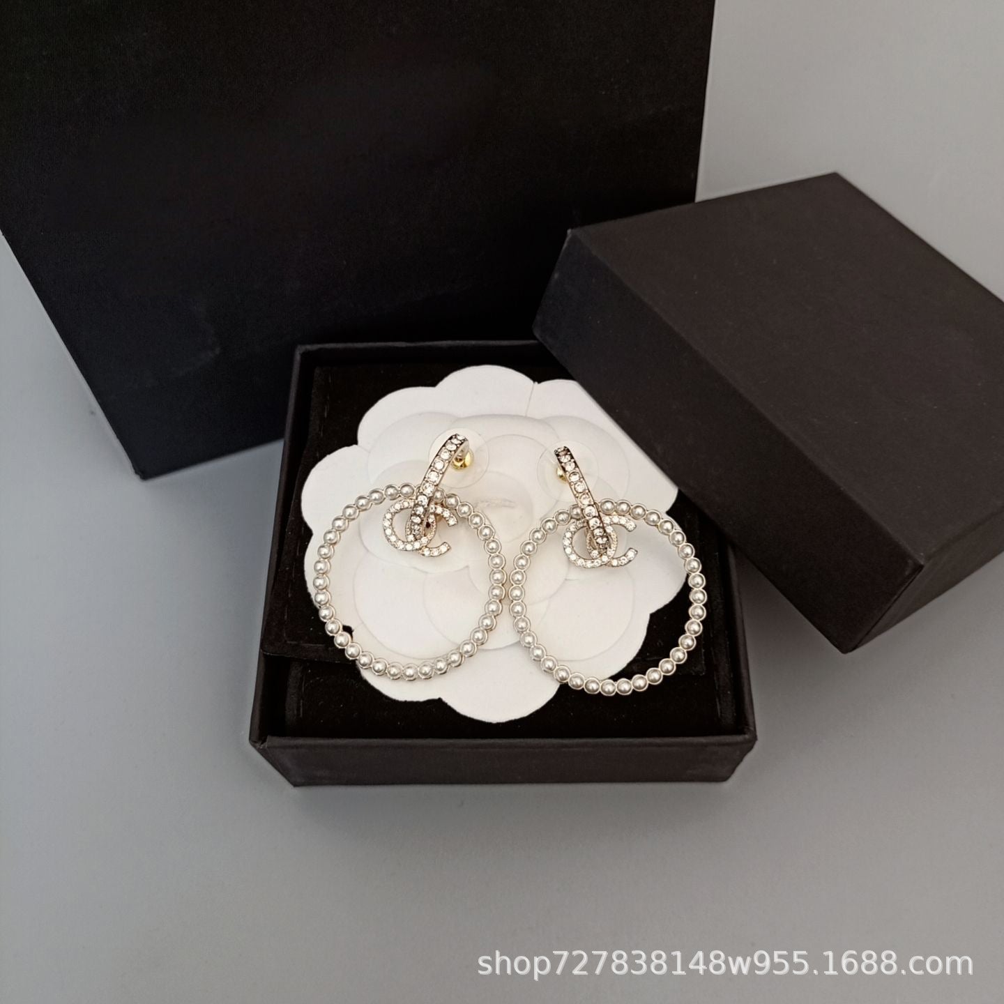 Earrings Pearl Circle Openwork Cubic Chassis Temperament Ear Hanging Earrings 