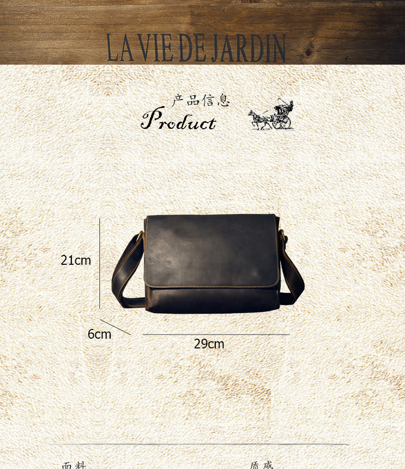 Men's Messenger Bag Handcrafted Genuine Cowhide Leather Shoulder Bag Simple Fashion Unique Crossbody Bag 