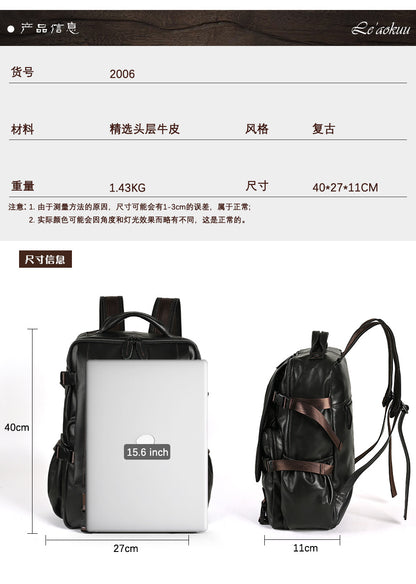 Men's backpack cowhide genuine leather retro casual business travel bag for men computer bag 