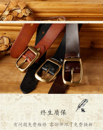 Men's Belt Handmade Genuine Cowhide Leather Needle Buckle Casual Vintage Unique Men's Belt 