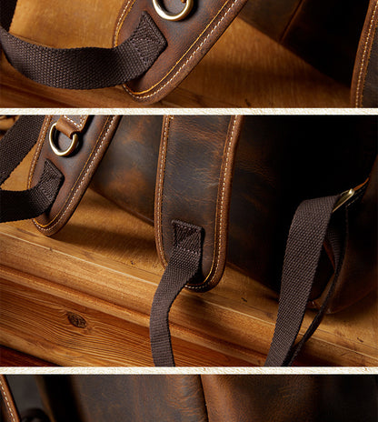 Men's backpack, handmade, genuine cowhide leather, retro outdoor men's travel bag, computer bag 