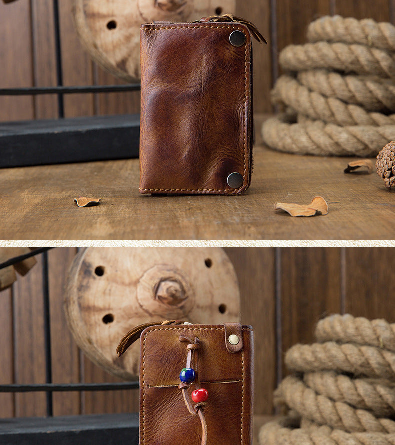 Men's wallet, genuine cowhide leather, key chain, coin purse, zipper, multi-function, large capacity, card bag for men 