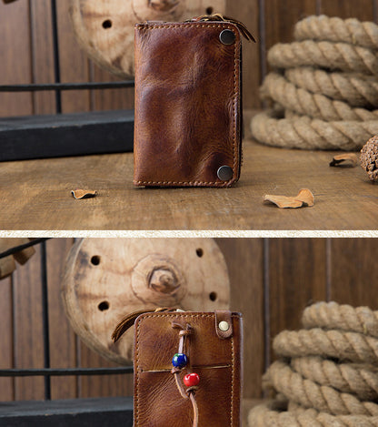 Men's wallet, genuine cowhide leather, key chain, coin purse, zipper, multi-function, large capacity, card bag for men 