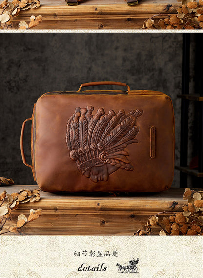 Men's Rucksacks Cowhide Genuine Leather Crazy Horse Handmade Handbags Fashion Computer Bags for Men 