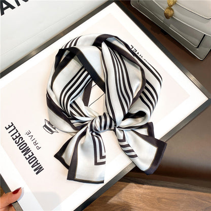 Silk scarf simple temperament vertical striped silk scarf women elongated fashion neck guard scarf