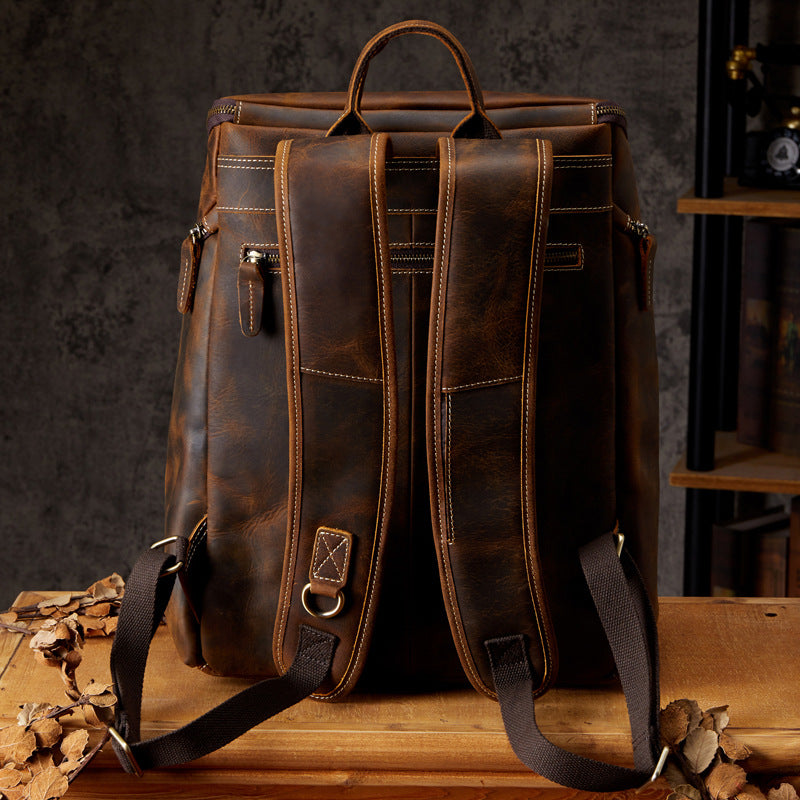 Men's backpack, handmade, genuine cowhide leather, retro outdoor men's travel bag, computer bag 
