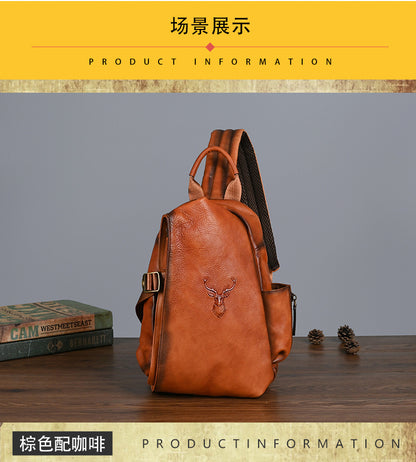 Men's Bust Bag Genuine Cowhide Leather Retro Casual Men's Crossbody Bag Travel Bag 