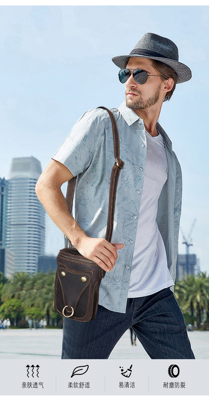 Men's Shoulder Bag Cowhide Genuine Leather Retro Fashion Casual Men's Crossbody Bag 