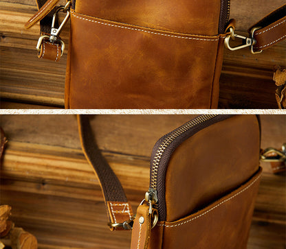 Men's Shoulder Bag Original Crazy Horse Cow Leather Retro Unique Men's Crossbody Bag 