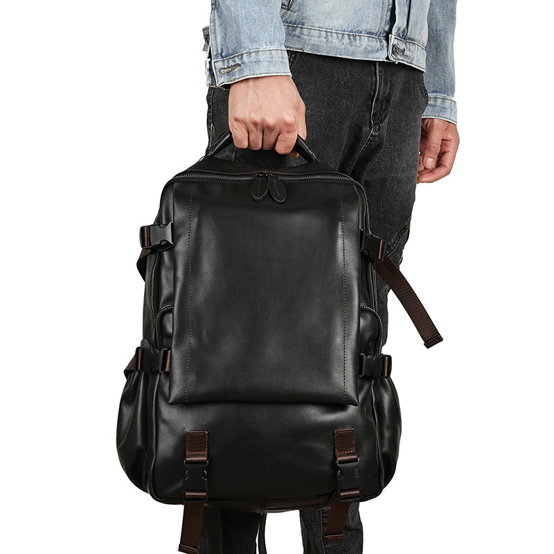 Men's backpack cowhide genuine leather retro casual business travel bag for men computer bag 