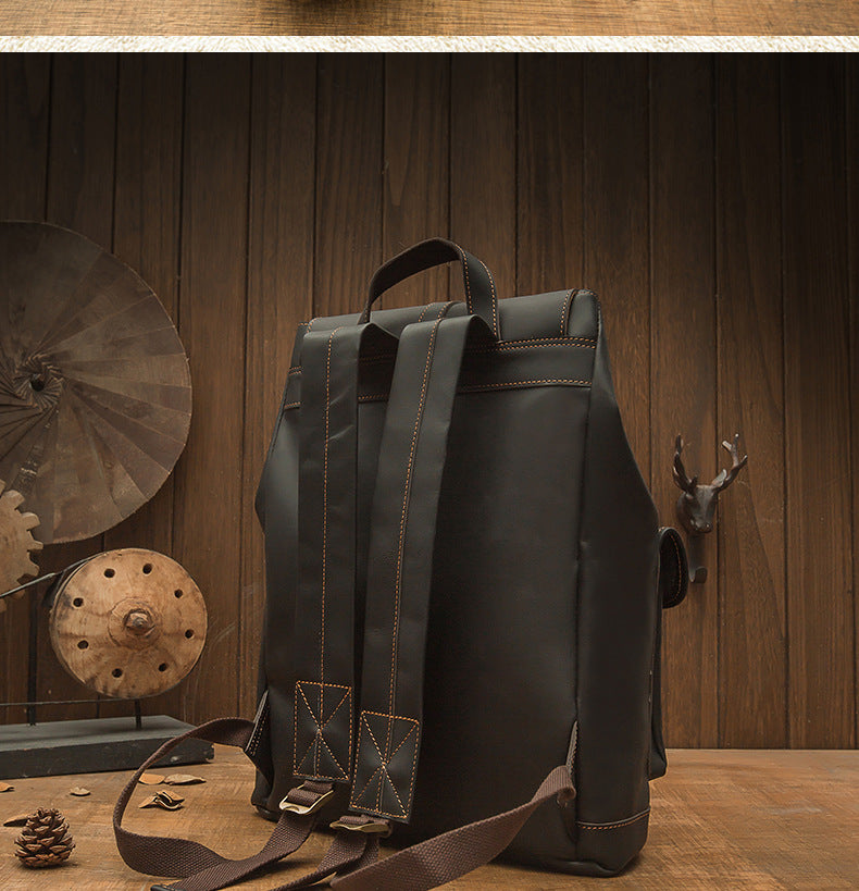 Men's backpack handmade original cowhide genuine leather retro fashion unisex casual bag 