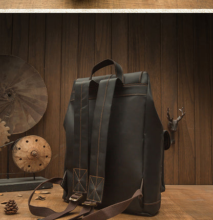 Men's backpack handmade original cowhide genuine leather retro fashion unisex casual bag 