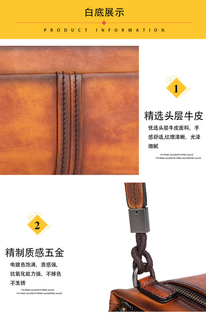 Men's Clutch Bag Genuine Cowhide Leather Retro Casual Men Bag 