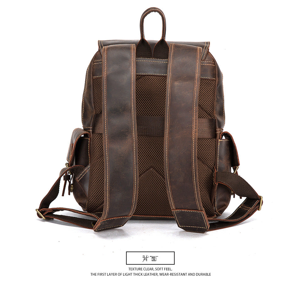 Men's Rucksack Genuine Cowhide Leather Retro Large Capacity Computer Bag for Men 