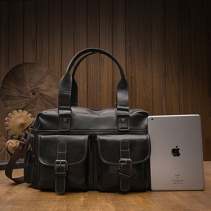 Men's Handbag, Business Trip, Travel Bag, Handmade, Genuine Cowhide Leather, Casual, Fashion, Crossbody Shoulder Bag 