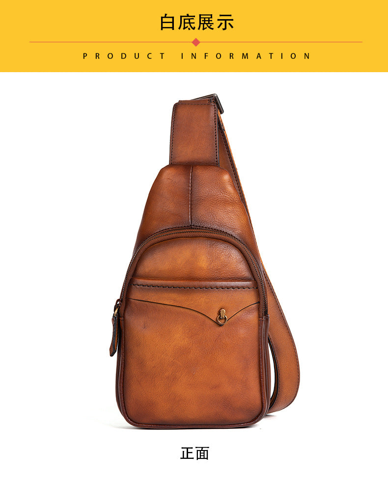 Men's bust bag genuine cowhide leather retro casual crossbody bag for men 