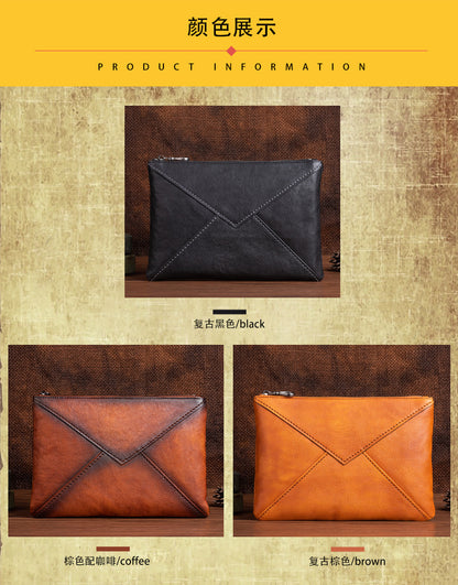 Men's Clutch Bag Genuine Cowhide Leather Casual Men's Handbag 