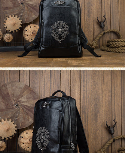 Men's Rucksack Genuine Cowhide Leather Handmade Original Unique Fashion Travel Bag for Men 
