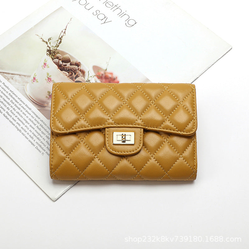 Sheep leather women's wallet stylish tri-fold wallet simple check wallet coin purse women's wallet