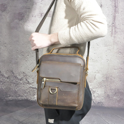 Men's Shoulder Bag Genuine Cowhide Leather Retro Outdoor Travel Crossbody Bag for Men 